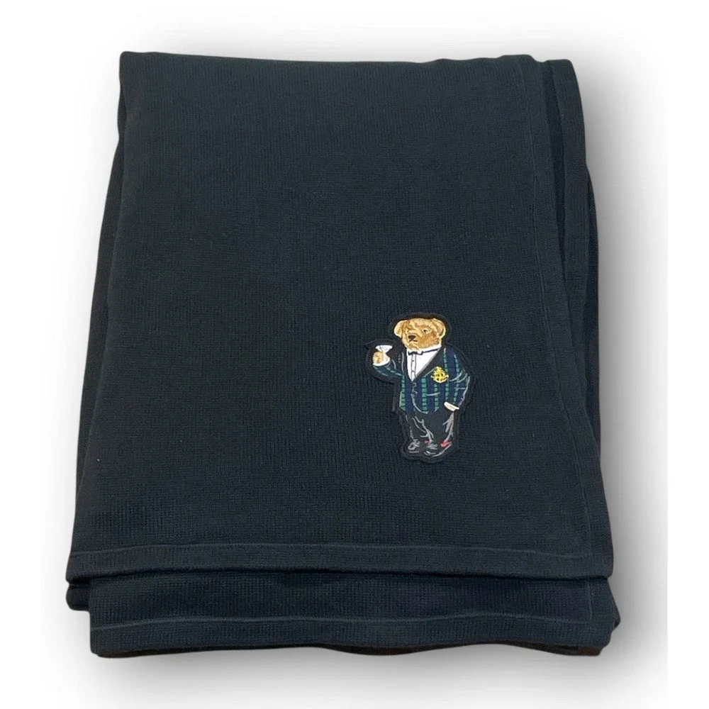 Ralph Lauren Home Alsten Polo Bear Knit Throw Blanket  Martini Tuxedo 70